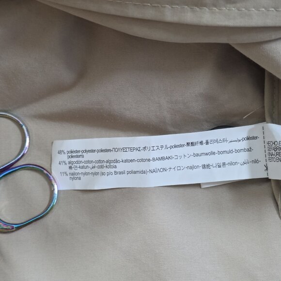 Zara Trench Coat Womens M Beige Belted Long Pockets Buttons Lightweight Preppy - Picture 11 of 16